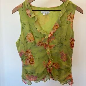 Ice Green Ruffled Floral Sleeveless Blouse